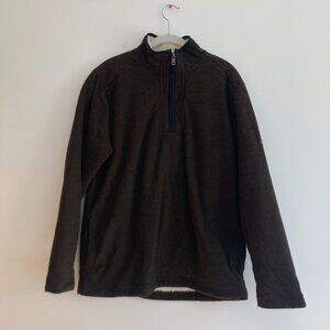 Orvis Sherpa Lined 1/4 Zip Fleece Pullover Jacket Brown Travel Outdoors Medium